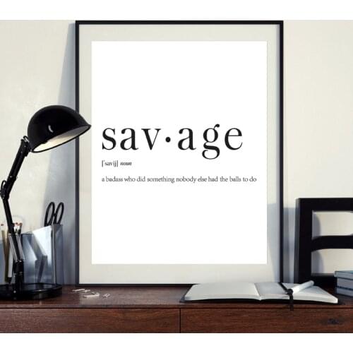 Savage Funny Definition Art Print Romantic Dictionary Minimalist Canvas Painting Travel Poster Wall Art Picture Office Decor