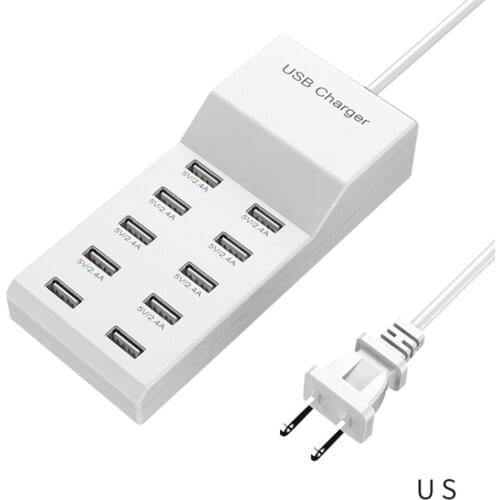 5V/2.4A 10 Port Fast USB Charger Wall Charger Quick Charge Adapter Charger US Plug For Iphone 12 Xiaomi Smart Phone Charger