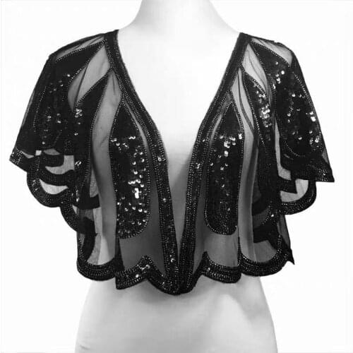 Womens 1920s Shawl Wraps Roaring 20s Beaded Sequin Cape Fringed Gatsby Flapper Dress Accessories For Party 6930