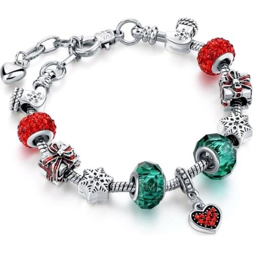 Szelam Christmas Gift Red/Green Charm Bracelets For Women Crystal Beads DIY Bracelets & Bangles Pulsera SBR160319