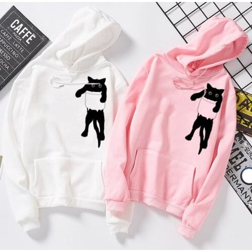 New hang loose black cat in pocket art men Thicken Hoodies-sweatshirt Cat design cute boy Tops fashion cool streetwear