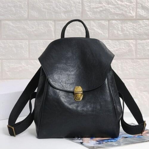 Vintage Natural Leather Backpacks For Women Casual Travel Female Knapsack High Quality Genuine Leather Daily Student Schoolbag