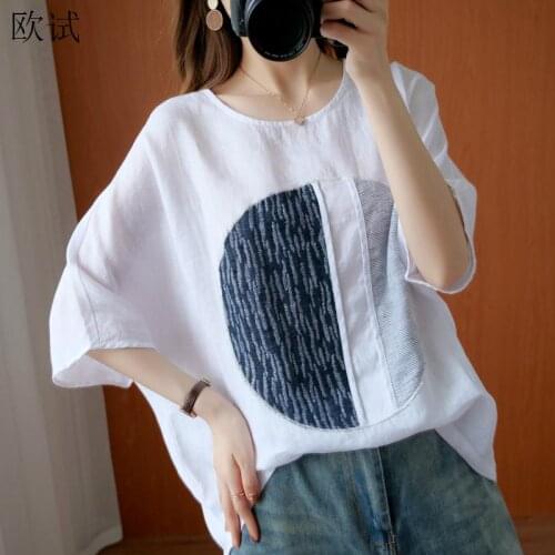 Plus Size Cotton Linen Summer T Shirt Women Vintage Tee Shirt 2021 Tops Oversized T-shirt Casual Woman Tshirt Korean Tshirts