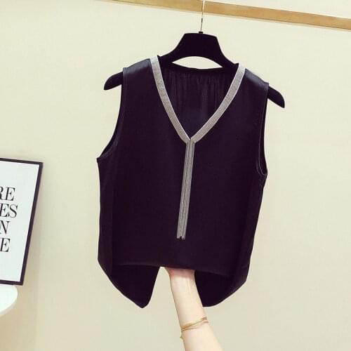 Korean Chiffon Women Camis Sexy Halter Vest Woman Sleeveless Tank Tops Plus Size V-neck Camisole Basic Black White Top X204