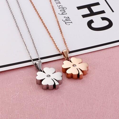 Four Leaf Clover Tricolor Pendant Rhinestone Ladies Banquet Necklace Jewelry Dropshipping