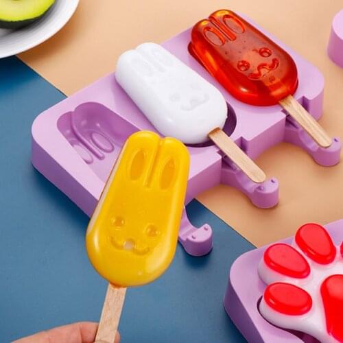 Animal Rabbit Cute Cartoon Ice Cream Mold Silicone Popsicle Mold Reusable BPA-Free Ice Pop Mold With Lids and Sticks