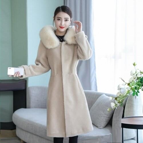 Winter with natural womens clothing 2020 long 100% wool jacket fox fur collar Korean Manto coat femme 099