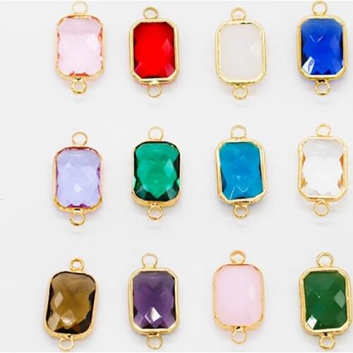 10x14/13x18mm Rectangle Charm 2Hole Metal beads Faceted Framed Glass Pendant Connector Necklace Earring Finding jewelry Supplies