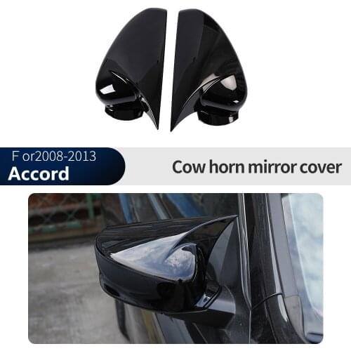 2Pcs Car Ox Horn Rearview Door Mirror Cover Trim Style Black ABS For Honda 8th Accord 2008-2013