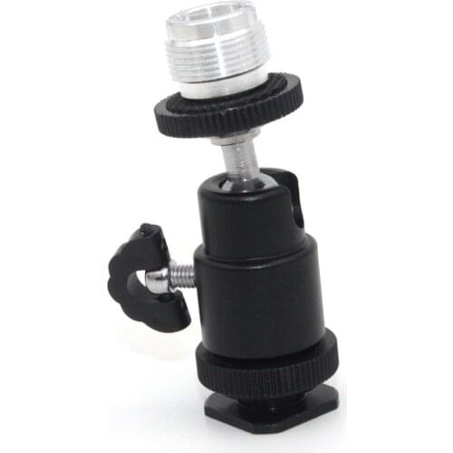 5/8"-27 Camera Accessory Mount to Hot or Cold Shoe with Mini Ball Head - Multi-Function Swivel Joint with Removable Cold Shoe Mo