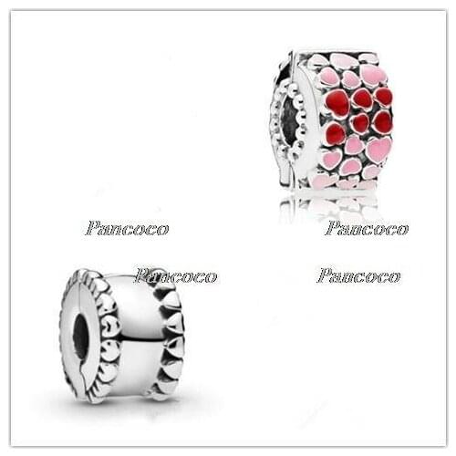 925 Sterling Silver Charm Red & Pink Enamel Burst Of Clip Lock Stopper Beads Fit Pandora Bracelet & Necklace Jewelry