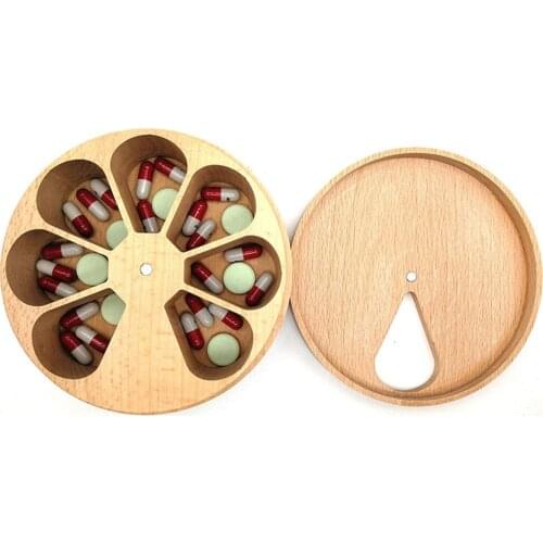 7 Grids Wood Pill Box Container Household Medicine Tablet Dispenser Storage Boxes Portable Travel Weekly Drugs Pills Case Holder