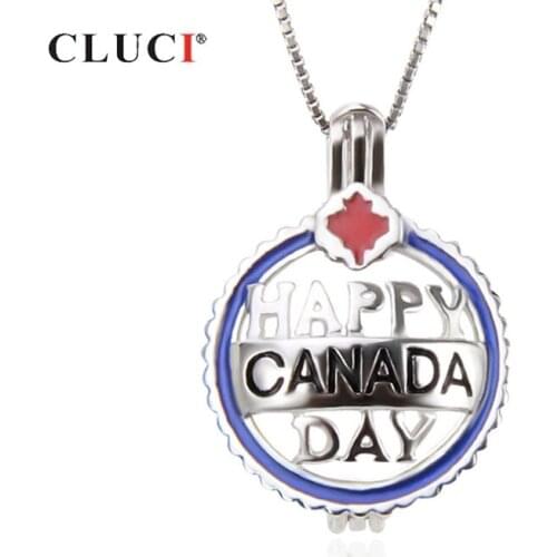 CLUCI 925 Sterling Silver Canada Day the Maple Leaf Cage Pendants Necklace Accessary DIY Pearls Charms for Women SC296SB-1