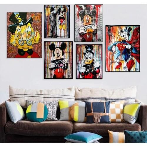Graffiti Art Disney Mickey Mouse and Donald Duck Canvas Paintings Street Art Poster and Print Wall Art Picture for Home Decor