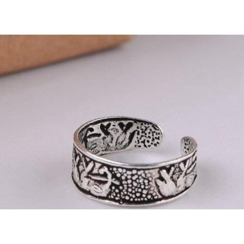 FNJ Elephant Ring Vintage 925 Silver New Original S925 Sterling Silver Rings for Womem Jewelry Adjustable size