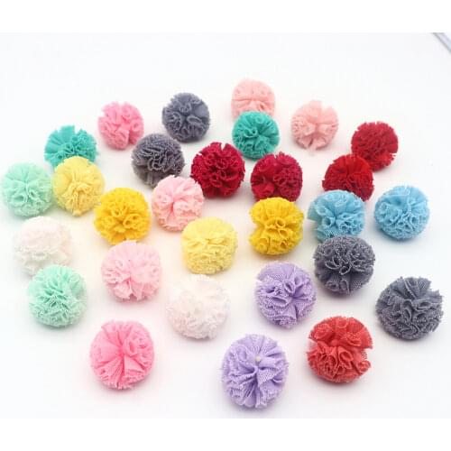 30-60 Pieces 2.5 Cm Lace Gauze Elastic Flower Ball DIY Craft Supplies Hair Ornament Pendant Jewelry Material Yarn Ball Pom Poms