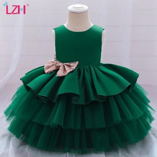 LZH 2021 Baby Girls Dress Princess Dress Sleeveless Bow Christmas Dress Fashion Wedding Flower Girl Dress Sweet Newborn Clothe