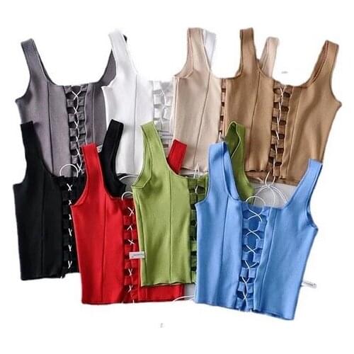 8 Colors Women Sleeveless Lace-up Tank Top Female Solid Camisoles Girls Sleeveless Short Camis for Party Club Wear S/M