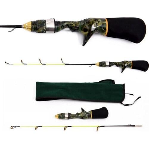 Mini Camouflage Portable winter ice fishing rod 50cm 60cm short rod pocket rod