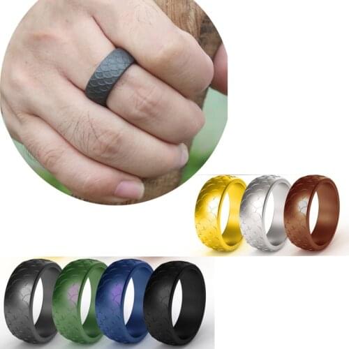 Silicone Wedding Ring For Men Fish Scale No Irritation Gold Black Silver color Steampunk Classic Style Solid Durable Rings Gym