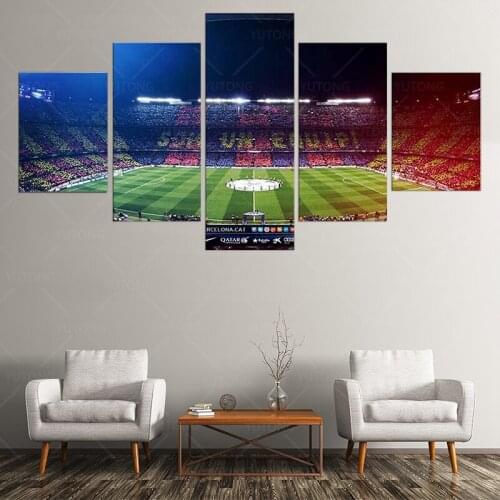 Soccer Stadium Canvas Print Wall Art Picture 5 Panels Camp Nou Sport Field Painting Canvas for Living Room Home Decor frame