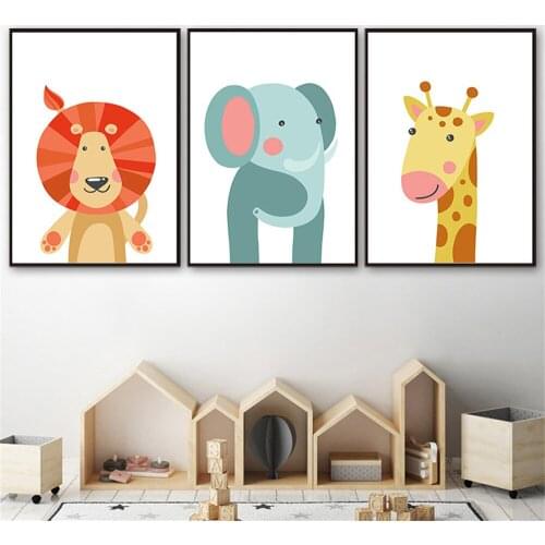 Lion Elephant Zebra Giraffe Monkey Hippo Nursery Wall Art Canvas Painting Nordic Posters And Prints Wall Picture Baby Room Decor