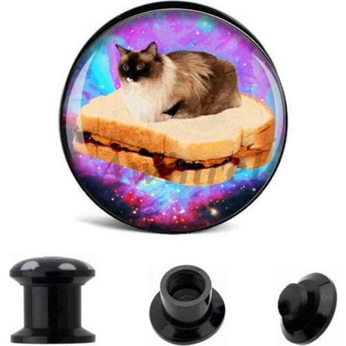 Wholesale Ear Gauge Nebula Cat on Sandwich Acrylic Screw Fit Flesh Tunnel Plug Eyelet Body Piercing Jewelry 6mm-25mm AW40252