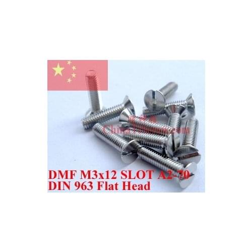 Stainless Steel screws M3x12 Slot DIN 963 A2-70 Polished ROHS 100 pcs