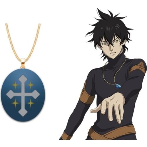 Anime Black Clover Yuno Necklace Blue Millstone Vintage Crucifix Cross Yuno Grinbellor Pendant Cosplay Props in Box 3.4*4cm