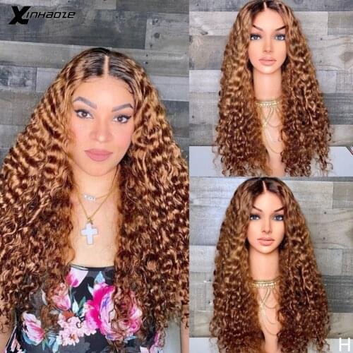 5*5'' Silk Base Curly Wig Ombre Brown Blonde Lace Front Human Hair Wigs Remy Peruvian Lace Frontal Wig 180 Density Xinhaoze