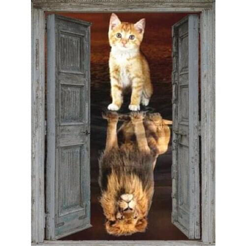 Full Square/Round Diamond Painting Cat Dog Art Kits Diamond Embroidery Door Lion Pictures of Rhinestones Wall Art