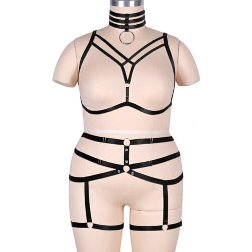 Cage Hollow Bra Full Body Sexy Lingerie Waist Suspender Belt Plus Size Busty Women Underwear Exotic Accessories Punk Goth Garter