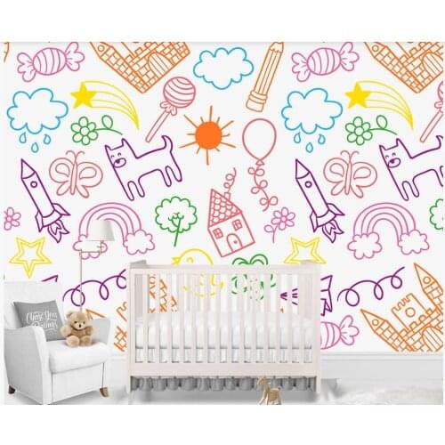 Custom mural wall paper 3 d Color crayon drawing fairy tale kingdom childrens room photo Wallpaper in the living room