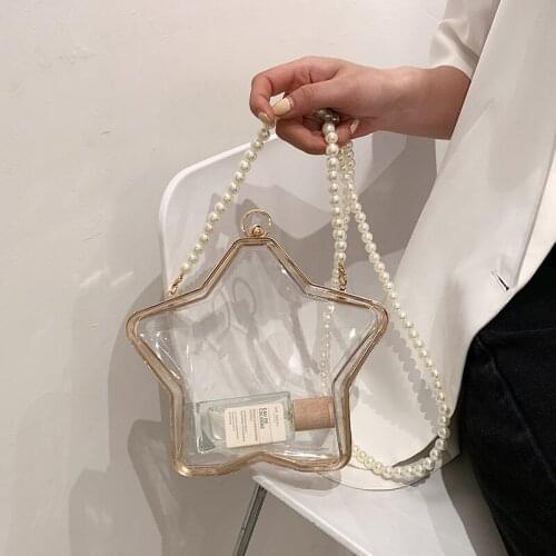 Five-pointed Star Shape Transparent Handbag Elegant Pearl Chain Crossbody Bag For Women Clutch Purse Evening Bag For Party