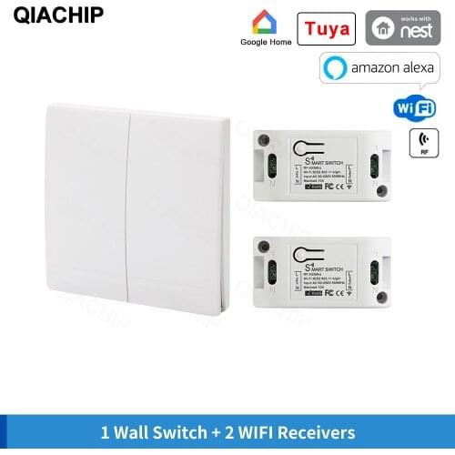QIACHIP 433MHz RF+Wifi Tuya App Receiver Wireless Relay 110V 220V Smart Home Switch Module 86 Wall Panel Remote Control Switch