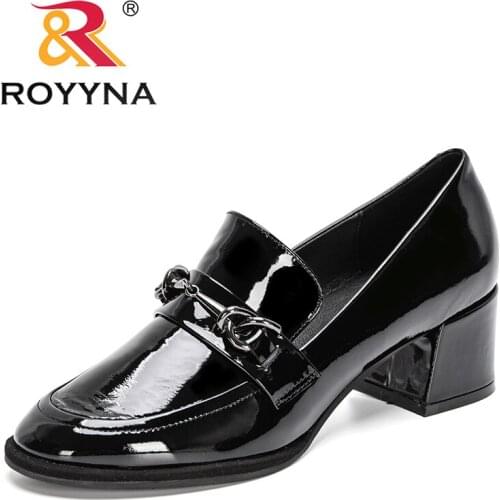 ROYYNA 2021 New Designers Genuine Patent Leather High Heels Women Fashion Black Shoes Party Office Pumps Wedding Shoes Ladies