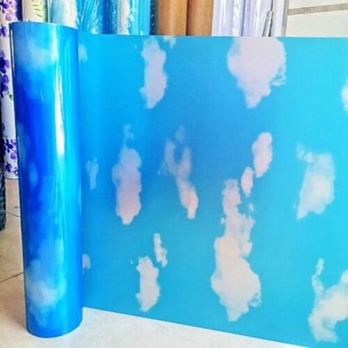 Self-Adhesive Color Blue Sky White Clouds Decorative Glass Stickers Sliding Door Bathroom Living Room Translucent Window Film
