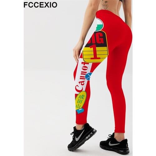 Sexy Womens Red Leggings Smiley Face Sign Print Push Up Fitness Workout Legging Oversize Fashion Sporting Girl Leggins
