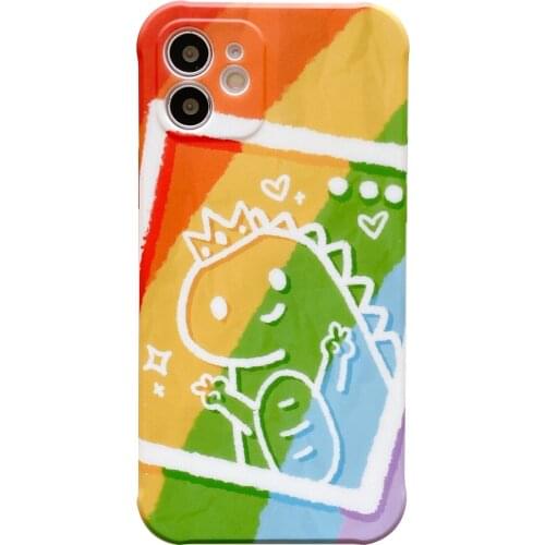 Cartoon Rainbow Dinosaur Silicon Case for iPhone 12 Pro Max Back Phone Cover for 12 Mini 11Pro Max X XS XR 8 7 Plus SE 2020 Capa