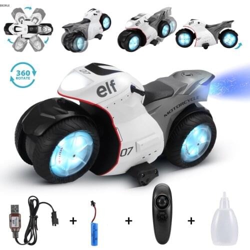EBORUI High Speed RC Motorcycle 2WD 2.4Ghz 360° Spinning Action Rotating Drift Remote Control Stunt Motorbike for Kids Toy Gift