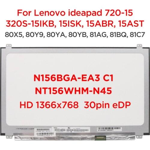 15.6" Slim Laptop LCD Screen N156BGA-EA3 Fit N156BGA-EB2 EA2 NT156WHM-N45 For Lenovo ideapad 320S-15ISK 720-15IKB 80X5 30pin eDP