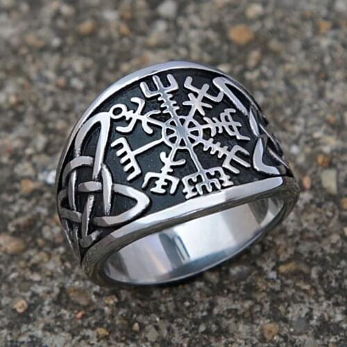 Vintage Gold/Steel Stainless Steel Viking Compass Ring Men Nordic Celtics Knot Odin Viking Ring Fashion Biker Amulet Jewelry