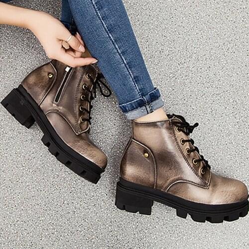 Band women ankle boots Nice winter superstar style round toe genuine leather boots platform wedges moto boots 988