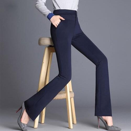 Womens Solid Formal Long Flare Pants Office Lady High Waist Plus Size Woman Trousers 2018 Autumn Elegant Slim Business Pants