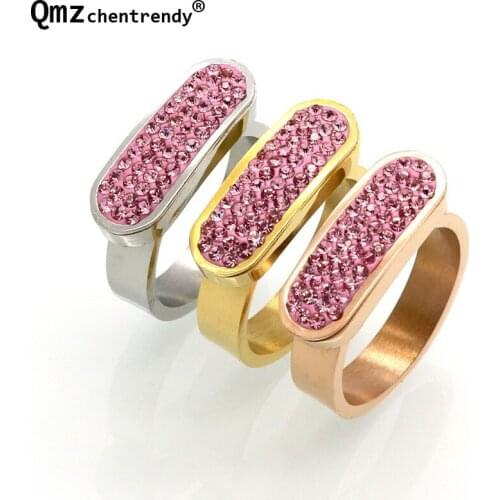 Top Quality Stainless Steel Purple Blue Rhinestone Wedding Women Ring Gold AAA CZ Zircon Crystal Rhinestone Ring Jewelry