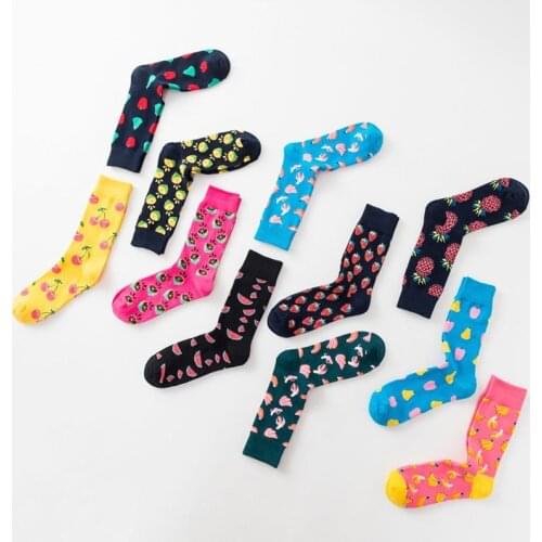 1Pair Women Crew Socks Funny Cute Cartoon Fruits Banana Avocado Lemon Pineapple Egg Happy Japanese Harajuku skateboard Socks