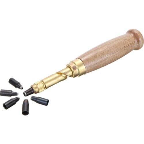 1pc Leather Belt Hole Punch Tool Screw Removable Book Drill Auto Leather Strap Hole Punch with 1.5-4mm 6 Size Punch Tip Head