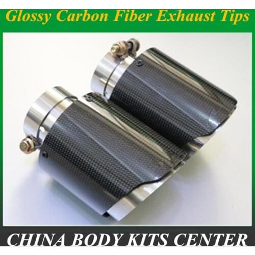 1 Piece Single Glossy Carbon Fiber Car Back System Exhaust Tailtip Auto Universal Muffler Exhaust Pipes For Akrapovic For Bmw