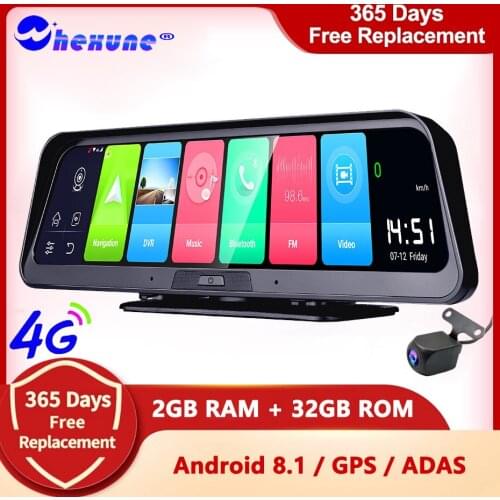 WHEXUEN 10 inch screen car video camera 4G android dvr gps navigation FHD 1080P dash cam registrator recorder remote monitoring