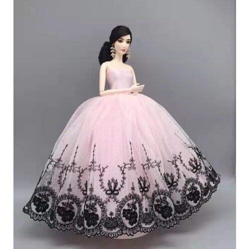 11.5" Pink Floral Lace Wedding Dress for Barbie Doll Clothes Outfits Evening Party Gown 1/6 BJD Dollhouse Accessories Kids Toys